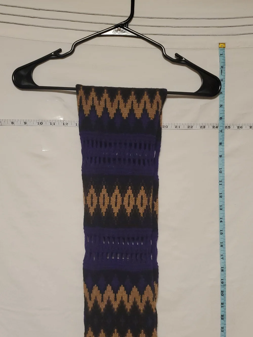 Lauren Ralph Lauren Lambs Wool Purple Tan Knit Scarf 72in X 9in Academia Luxury